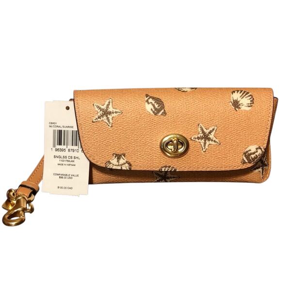Coach Sunglass Case with Shell Print Coral Blush - Picture 2 of 4